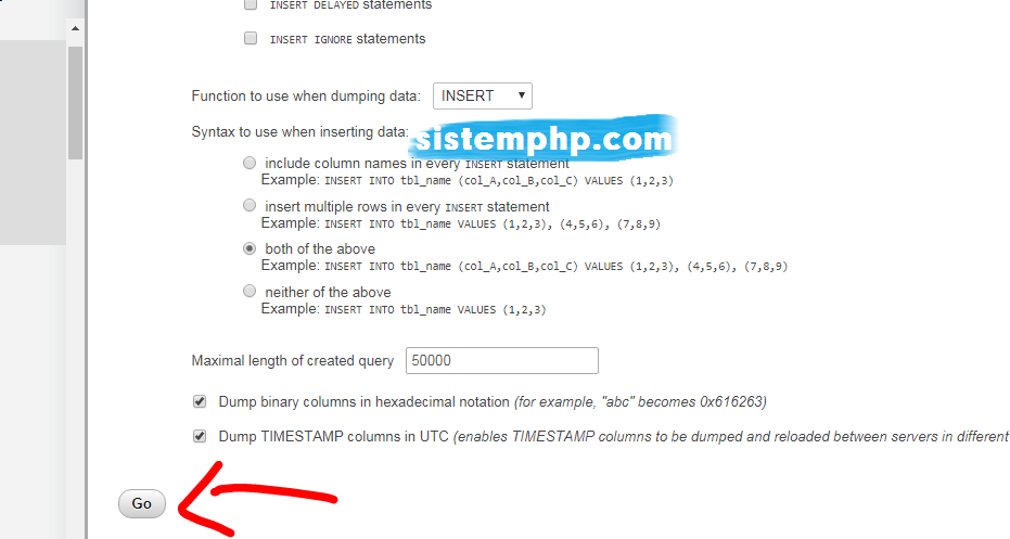Klik go pada bagian bawah untuk export