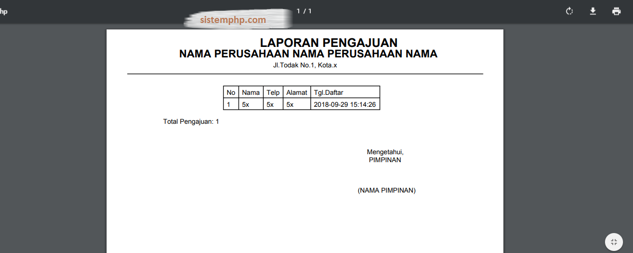 Hasil Laporan aplikasi pengajuan kartu anggota 
