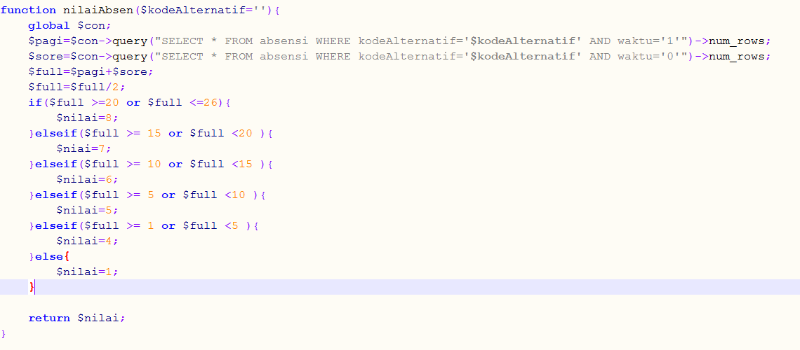 Algoritma Mengambil nilai dari absensi